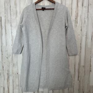 Talbots 100 Cashmere Long Duster Cardigan Sweater Medium Gray Quiet Luxury EUC